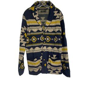 Vintage Junk Food Men's Southwest Aztec Boho Fleece Cardigan Sweater Jacket L